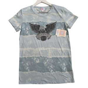 NWT Lularoe Liv Rock & Roll Eagle Print Tie Dye Tunic Shirt Women’s Size XS